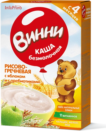 Безмолочная рисово-гречневая каша с яблоком Винни