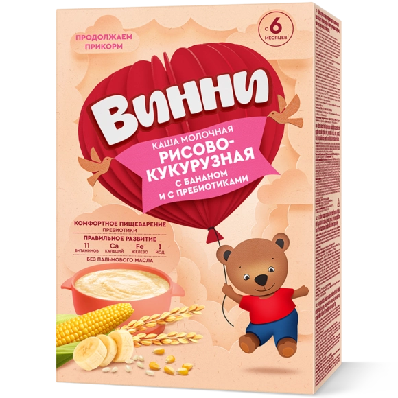 Молочная рисово-кукурузная каша с бананом Винни