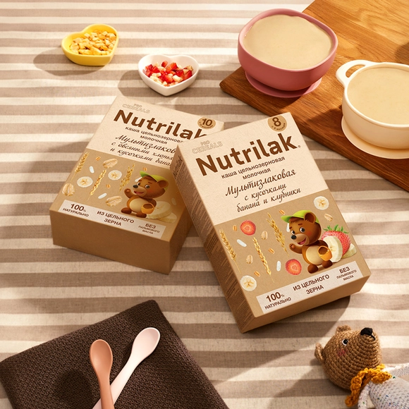 Детская каша молочная цельнозерновая Nutrilak мультизлаковая с овсяными хлопьями и кусочками банана