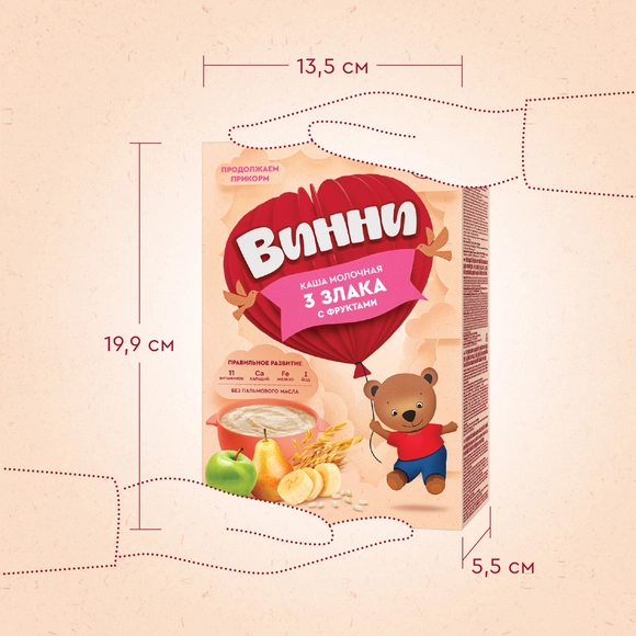 Молочная детская каша 3 злака с фруктами Винни