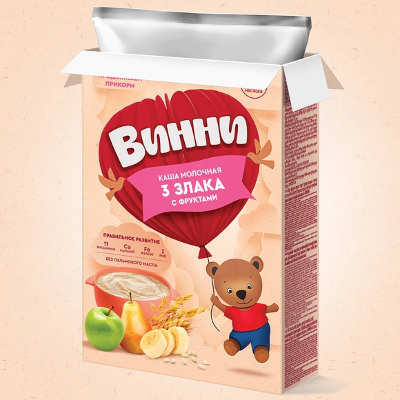 Молочная детская каша 3 злака с фруктами Винни